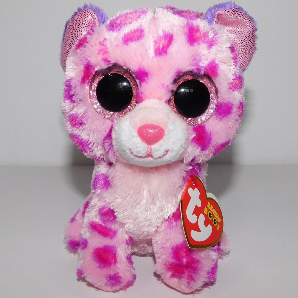 2013 Ty Beanie Boos 6" Pink Purple Sparkle Eyes Leopard Glamour Plush NEW w Tag